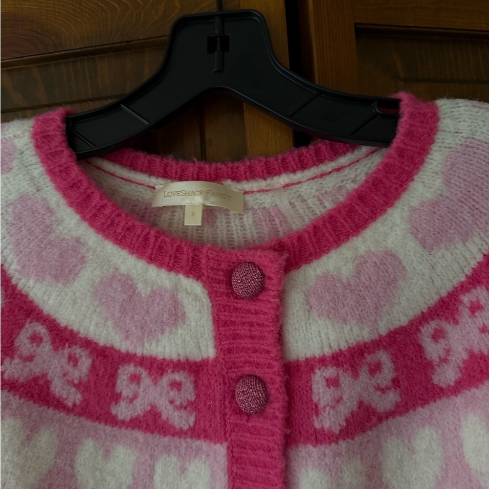 Loveshackfancy Pink Heart Patterned Cardigan - image 3
